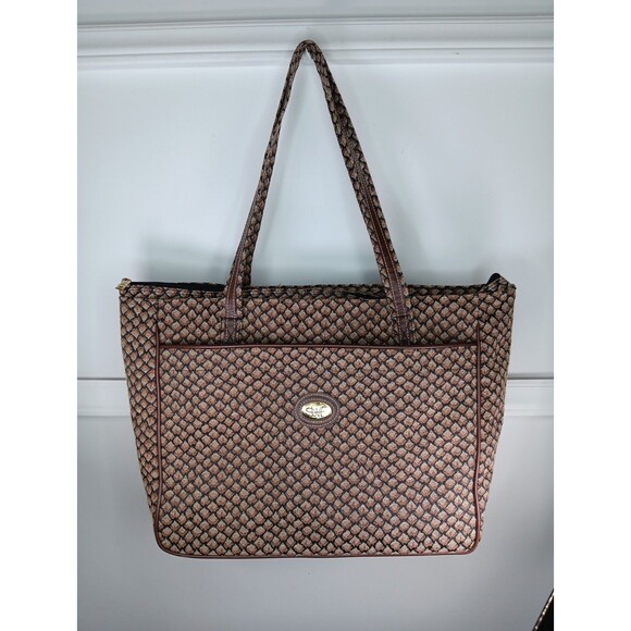 Vintage Diane von Furstenberg Tapestry Weekender Tote Bag Brown Zip Top EUC - Picture 1 of 6